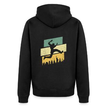 Freerunner Parkour Springen Freerunning - Unisex Premium Bio Zip Hoodie - Schwarz - Hinten - Nico (187cm)