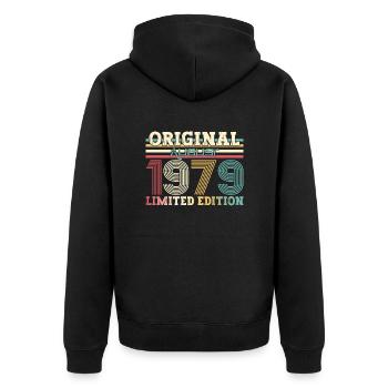 45e anniversaire Original août 1979 Né en 1979 - Veste à capuche bio Premium Unisexe - noir - Dos - Nico (187cm)