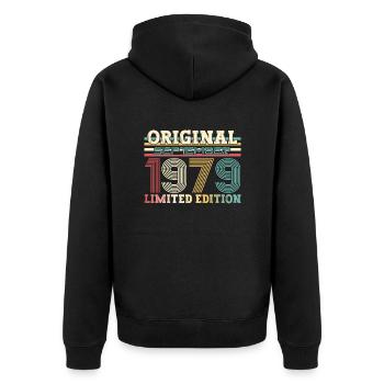 45ème Anniversaire Millésime Septembre 1979 Cru 79 - Veste à capuche bio Premium Unisexe - noir - Dos - Nico (187cm)