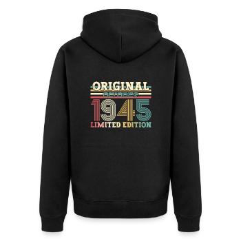 80e anniversaire Légende Octobre 1945 Volume 45 - Veste à capuche bio Premium Unisexe - noir - Dos - Nico (187cm)