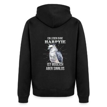 Harpyie Spruch Tshirt | Cooles Vogel Greifvogel | - Unisex Premium Bio Zip Hoodie - Schwarz - Hinten - Nico (187cm)