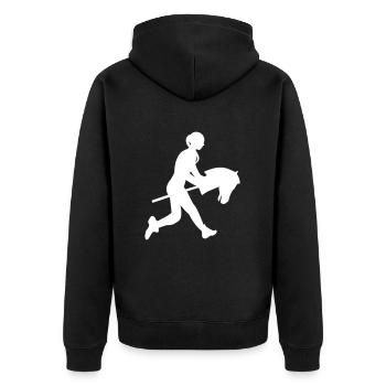 Gallop on the stick horse - Unisex Premium Organic Zip Hoodie - black - Back - Nico (187cm)