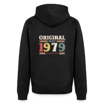 Anniversaire 1979 Mai 1979 Millésime 1979 Légende 79 - Veste à capuche bio Premium Unisexe - noir - Dos - Nico (187cm)