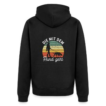 Die mit dem Hund geht - Gassi gehen - Unisex Premium Bio Zip Hoodie - Schwarz - Hinten - Nico (187cm)