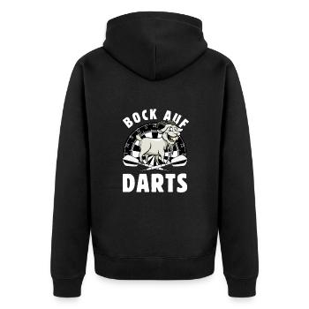 Bock auf Darts - Spruch - lustiges Wortspiel - Unisex Premium Bio Zip Hoodie - Schwarz - Hinten - Nico (187cm)