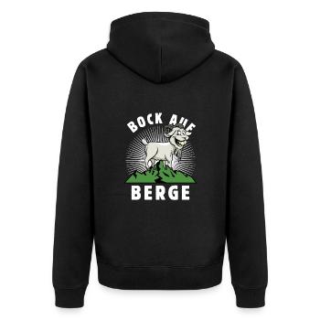Bock auf Berge - Spruch - lustiges Wortspiel - Unisex Premium Bio Zip Hoodie - Schwarz - Hinten - Nico (187cm)