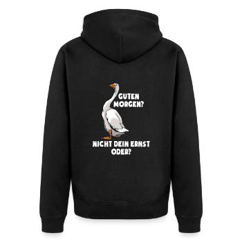 Guten Morgen - Morgenmuffel - lustige Gans - Unisex Premium Bio Zip Hoodie - Schwarz - Hinten - Nico (187cm)