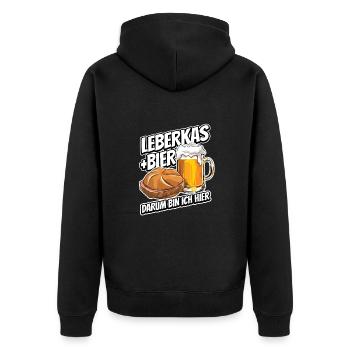 Leberkas + Bier - Fast Food - Spruch - Unisex Premium Bio Zip Hoodie - Schwarz - Hinten - Nico (187cm)