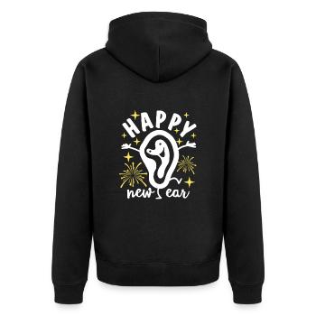 Bonne année - Oreille - Nouvel An - Réveillon du Nouvel An - Fête - Veste à capuche bio Premium Unisexe - noir - Dos - Nico (187cm)