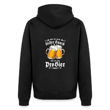 Mit Bauch, pro Bier - Witziger Bier Spruch - Unisex Premium Bio Zip Hoodie - Schwarz - Hinten - Nico (187cm)