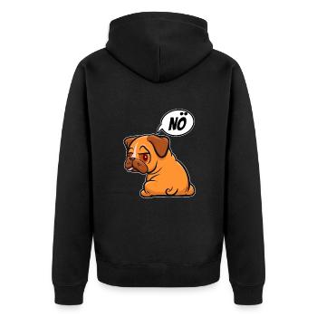 Nö, ich muss garnix - Mops - Spruch - Unisex Premium Bio Zip Hoodie - Schwarz - Hinten - Nico (187cm)
