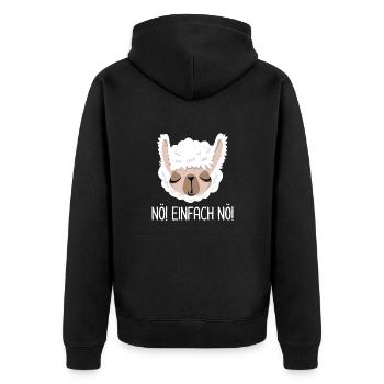 Nö, ich muss garnix - Lama - Spruch - Unisex Premium Bio Zip Hoodie - Schwarz - Hinten - Nico (187cm)