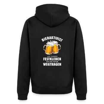 Bieraktivist - Bier - Festkleben - wegtragen - Unisex Premium Bio Zip Hoodie - Schwarz - Hinten - Nico (187cm)