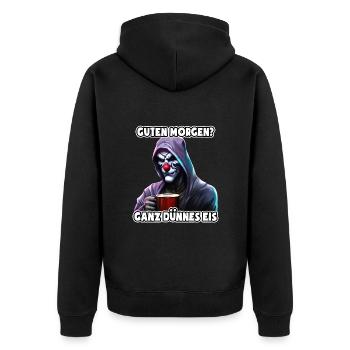 Ganz dünnes Eis - Morgenmuffel - fieser Clown - Unisex Premium Bio Zip Hoodie - Schwarz - Hinten - Nico (187cm)