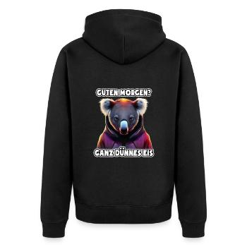 Ganz dünnes Eis - Morgenmuffel - lustiger Koala - Unisex Premium Bio Zip Hoodie - Schwarz - Hinten - Nico (187cm)