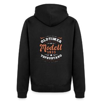 Oldtimer Modell 1933 - Geburtstag - Jahrgang - Unisex Premium Bio Zip Hoodie - Schwarz - Hinten - Nico (187cm)