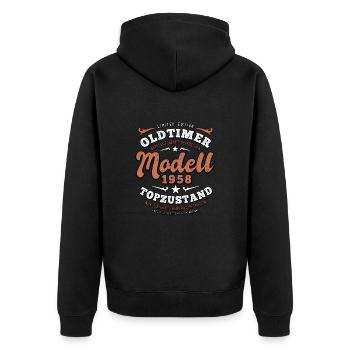 Oldtimer Modell 1958 - Geburtstag - Jahrgang - Unisex Premium Bio Zip Hoodie - Schwarz - Hinten - Nico (187cm)