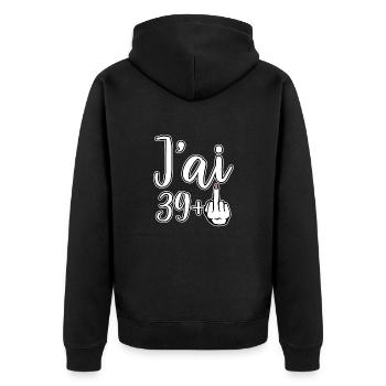 Ich bin 39 Plus 1 Mittelfinger 40. Geburtstag - Unisex Premium Bio Zip Hoodie - Schwarz - Hinten - Nico (187cm)