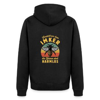 Bienenflüsterer - Biene - Vorsicht Imker- Ironie - Unisex Premium Bio Zip Hoodie - Schwarz - Hinten - Nico (187cm)