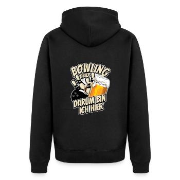 Bowling & Bier - darum bin ich hier - Bowlingbahn - Unisex Premium Bio Zip Hoodie - Schwarz - Hinten - Nico (187cm)