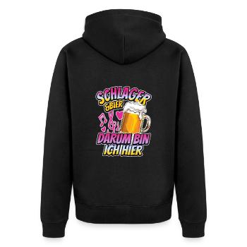 Schlager & Bier - darum bin ich hier - Musik - Unisex Premium Bio Zip Hoodie - Schwarz - Hinten - Nico (187cm)