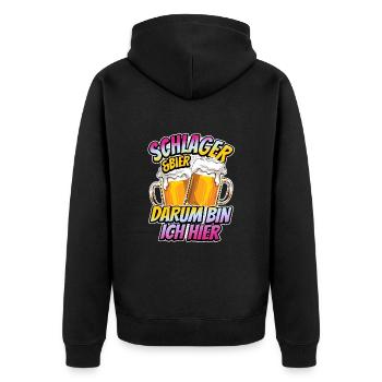 Schlager & Bier - darum bin ich hier - Musik - Unisex Premium Bio Zip Hoodie - Schwarz - Hinten - Nico (187cm)