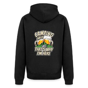 Camping & Bière - c’est pourquoi je suis ici - Camper - Veste à capuche bio Premium Unisexe - noir - Dos - Nico (187cm)