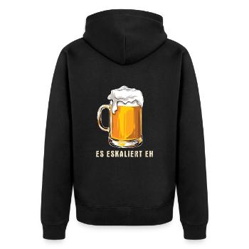 Es eskaliert eh - Party - Saufen - Spruch - Unisex Premium Bio Zip Hoodie - Schwarz - Hinten - Nico (187cm)