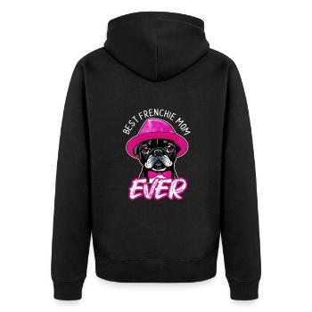 Frech Bulldog, Best Frenchie Mom Ever - Lustig - Unisex Premium Bio Zip Hoodie - Schwarz - Hinten - Nico (187cm)