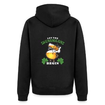 St Patrick’s Day - Manigances - Bière - Trèfle - Veste à capuche bio Premium Unisexe - noir - Dos - Nico (187cm)