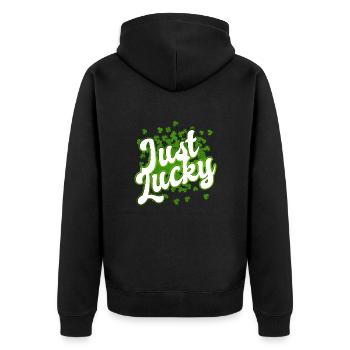 St Patrick's Day - Just Lucky - Shamrock - Unisex Premium Organic Zip Hoodie - black - Back - Nico (187cm)