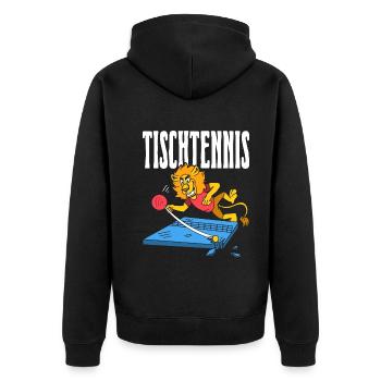 Tischtennis Löwe Ping Pong Löwen Outfit Table - Unisex Premium Bio Zip Hoodie - Schwarz - Hinten - Nico (187cm)