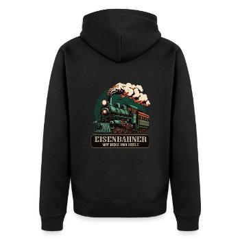 Eisenbahner mit Herz und Seele - Unisex Premium Bio Zip Hoodie - Schwarz - Hinten - Nico (187cm)
