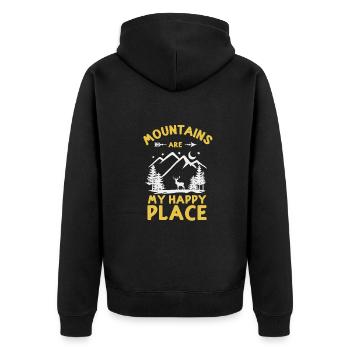 Die Berge sind mein Happy Place - Unisex Premium Bio Zip Hoodie - Schwarz - Hinten - Nico (187cm)