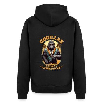 GORILLAS, NATURE'S COMEDIANS, GORILLA FUNNY QUOTE - Unisex Premium Organic Zip Hoodie - black - Back - Nico (187cm)