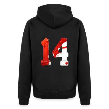 NON. 14 NUMÉRO 14 ROUGE BLANC 14E ANNIVERSAIRE - Veste à capuche bio Premium Unisexe - noir - Dos - Nico (187cm)