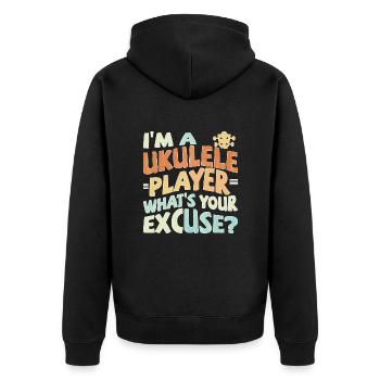 I’m a Ukulele player, what’s your excuse? - Unisex Premium Bio Zip Hoodie - Schwarz - Hinten - Nico (187cm)