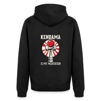 Japanische Kendama-Meditation Rote Sonne - Unisex Premium Bio Zip Hoodie - Schwarz - Hinten - Nico (187cm)