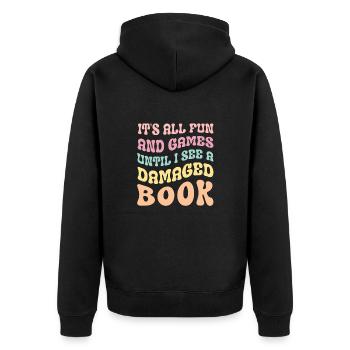 Drôle d’assistant de bibliothèque Retro Groovy - Veste à capuche bio Premium Unisexe - noir - Dos - Nico (187cm)