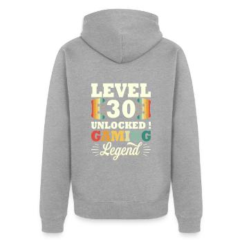 Légende Niveau 30 Anniversaire Gamer 30 Ans - Veste à capuche bio Premium Unisexe - gris chiné - Dos - Nico (187cm)