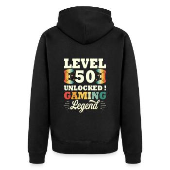 Level 50 Jubiläumsspieler 50 Jahre - Unisex Premium Bio Zip Hoodie - Schwarz - Hinten - Nico (187cm)