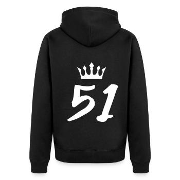 51 Zahl Krone - Unisex Premium Bio Zip Hoodie - Schwarz - Hinten - Nico (187cm)