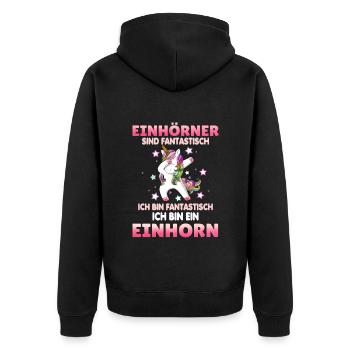 Einhörner sind Fantastisch - Unisex Premium Bio Zip Hoodie - Schwarz - Hinten - Nico (187cm)