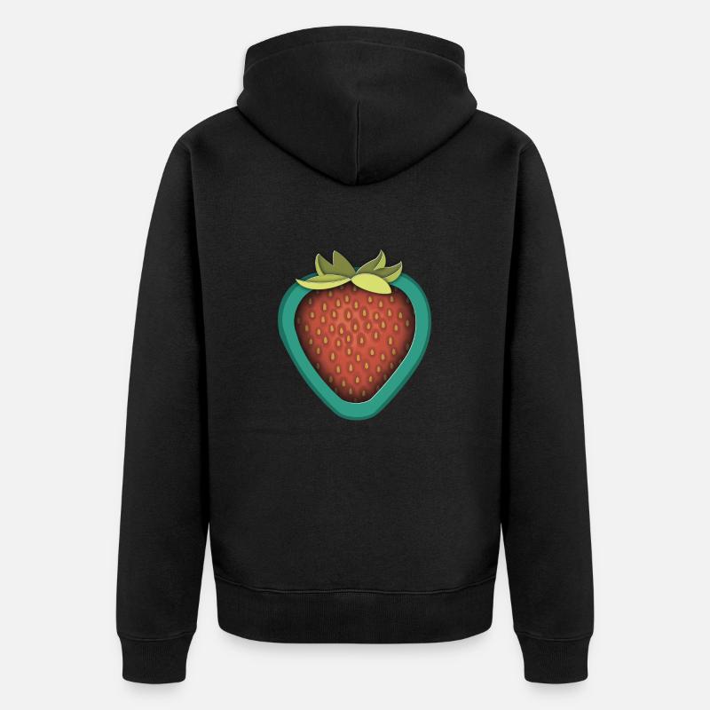 Erdbeer-Ausschnitt-Illusion - Unisex Premium Bio Zip Hoodie - Schwarz