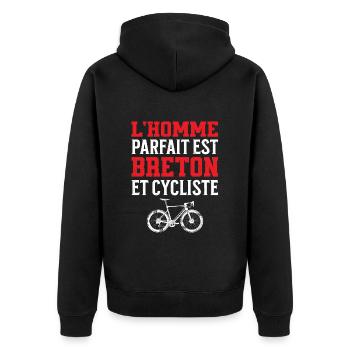 L'Homme Parfait Est Breton Cycliste - Veste à capuche bio Premium Unisexe - noir - Dos - Nico (187cm)