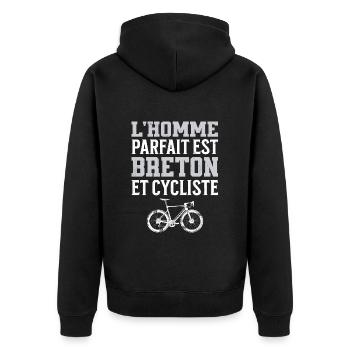 L'Homme Parfait Est Breton Cycliste - Veste à capuche bio Premium Unisexe - noir - Dos - Nico (187cm)