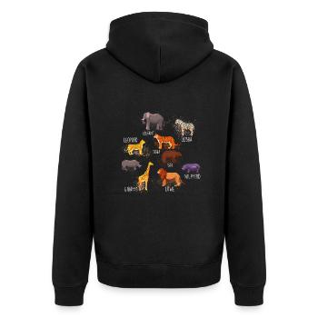 tiere,wilde tiere,zebra,löwe,elefant,bär,zoo - Unisex Premium Bio Zip Hoodie - Schwarz - Hinten - Nico (187cm)