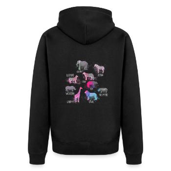 tiere,wilde tiere,zebra,löwe,elefant,bär,zoo,leopa - Unisex Premium Bio Zip Hoodie - Schwarz - Hinten - Nico (187cm)