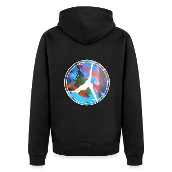 rhönrad,rad,tuniererin, sportlerin,bunt,graffiti - Unisex Premium Bio Zip Hoodie - Schwarz - Hinten - Nico (187cm)