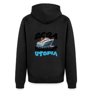 Narrenschiff Utopia, Franz Josef Strauß - Unisex Premium Bio Zip Hoodie - Schwarz - Hinten - Nico (187cm)